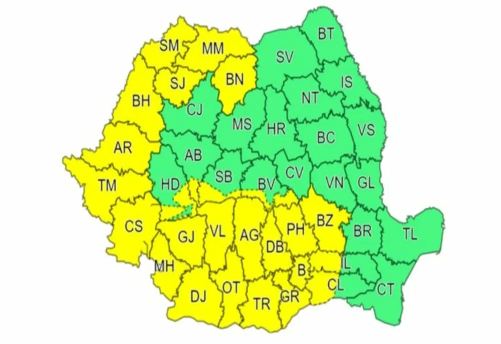 Prognoza meteo: Jumătate de ţară se va afla sub cod galben de vijelii şi ploi începând de vineri de la prânz