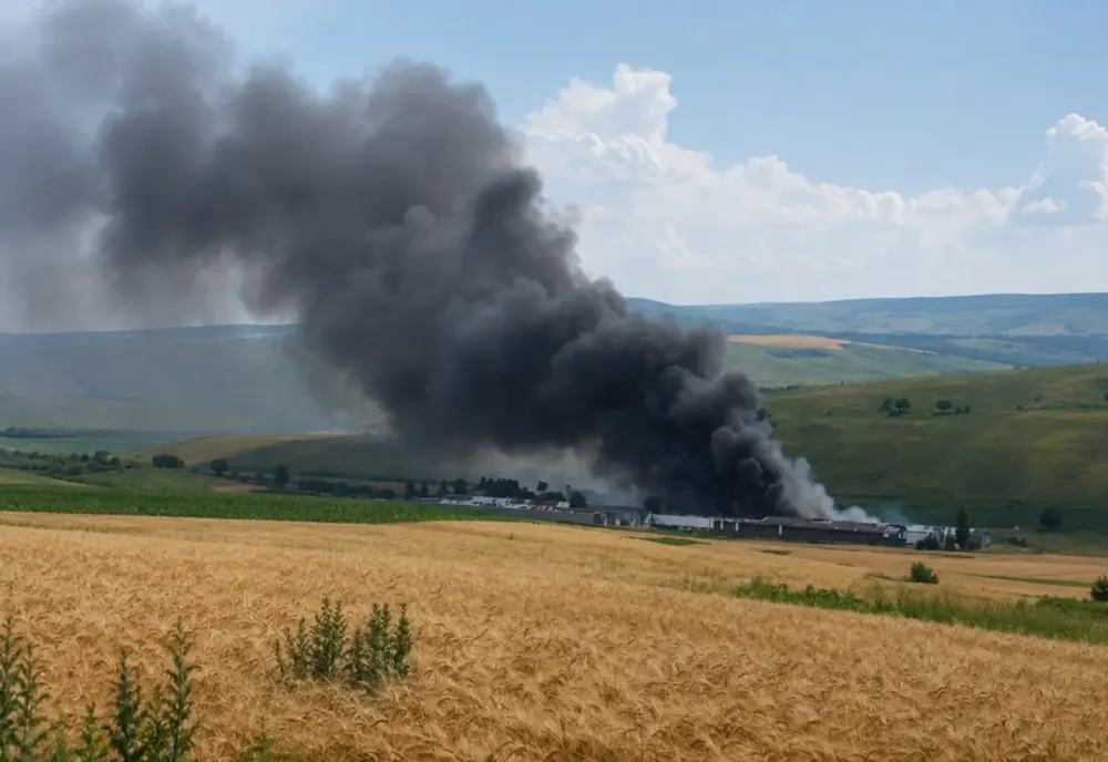 Incendiu devastator la una din fermele de pui ale lui Fănel Bogos. Mai multe hale au fost cuprinse de flăcări-VIDEO