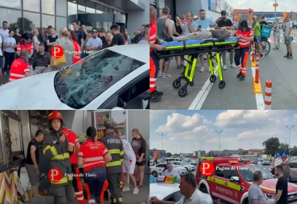 Accident grav într-un centru comercial din Timișoara. Un taxi a lovit în plin mai multe persoane