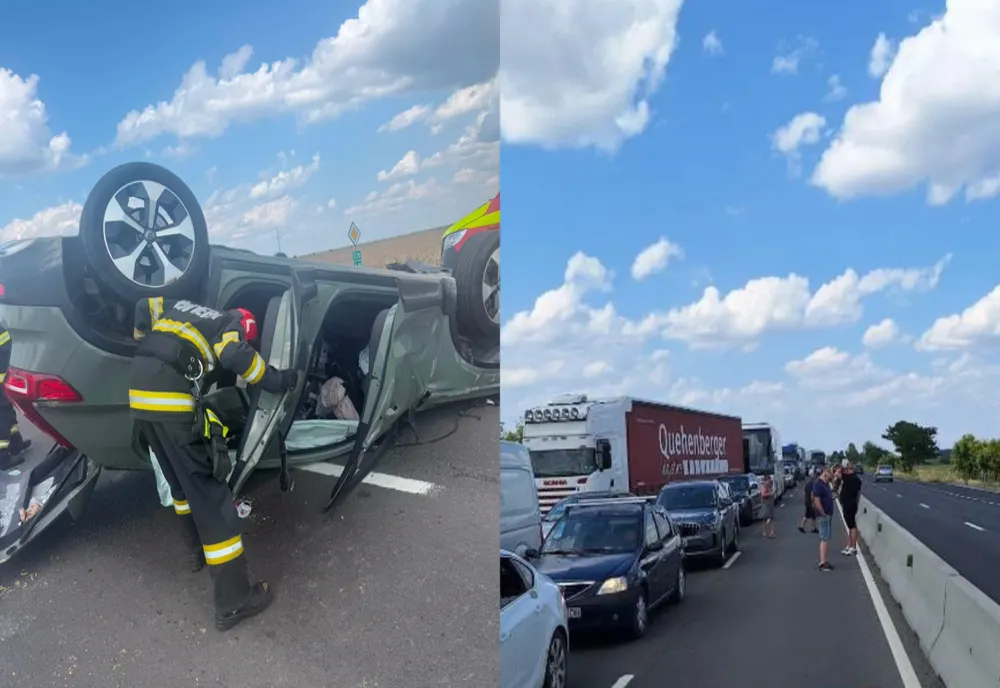 Grav accident rutier pe DN5, Giurgiu - București. Trei persoane au fost rănite, o coloană de mașini de 4 kilometri s-a format